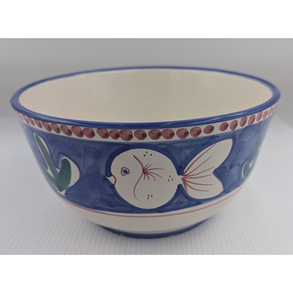 Vietri Solimene Campagna Pesce Fish Blue Ceramic Serving Bowl 10” Italy